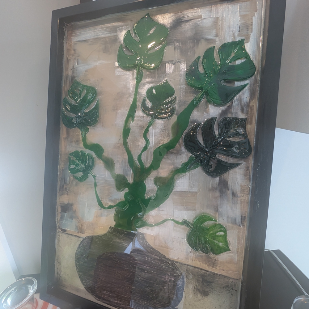 Green Leaf Art in Black Frame